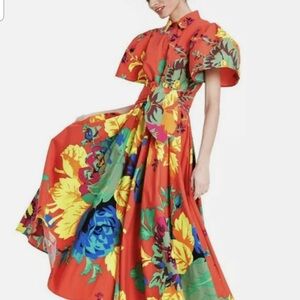 Christopher John Rogers Vibrant Red and Orange Maxi Dress